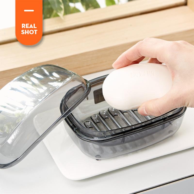 

Прозрачная мыльница в скандинавском стиле, двухслойная, пластиковая мыльница, полка для хранения в ванной 14.5 10.5 7cm