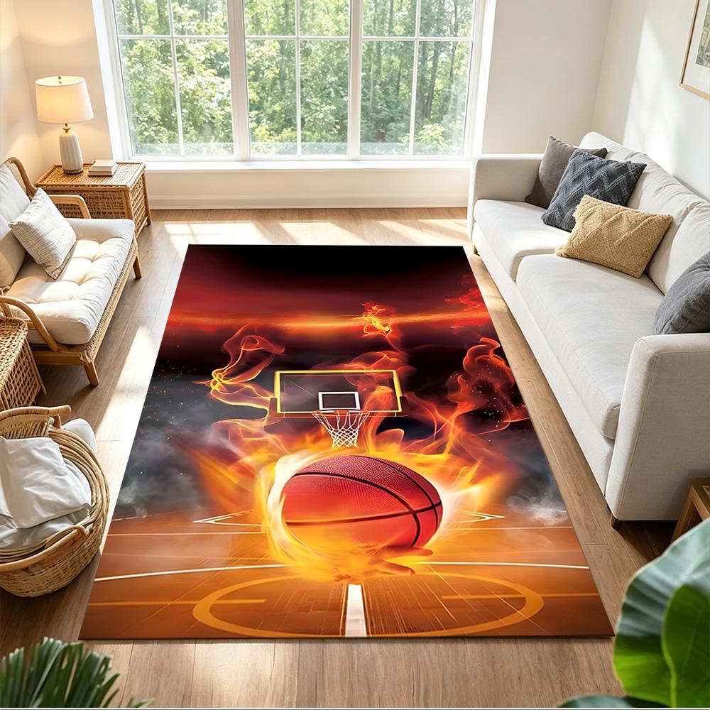 Basketball Sport Design Home Carpet Soft Plush Non-slip Bottom Bedroom Bedside Mat Bohemian Boho Style Housewarming Gift Idea