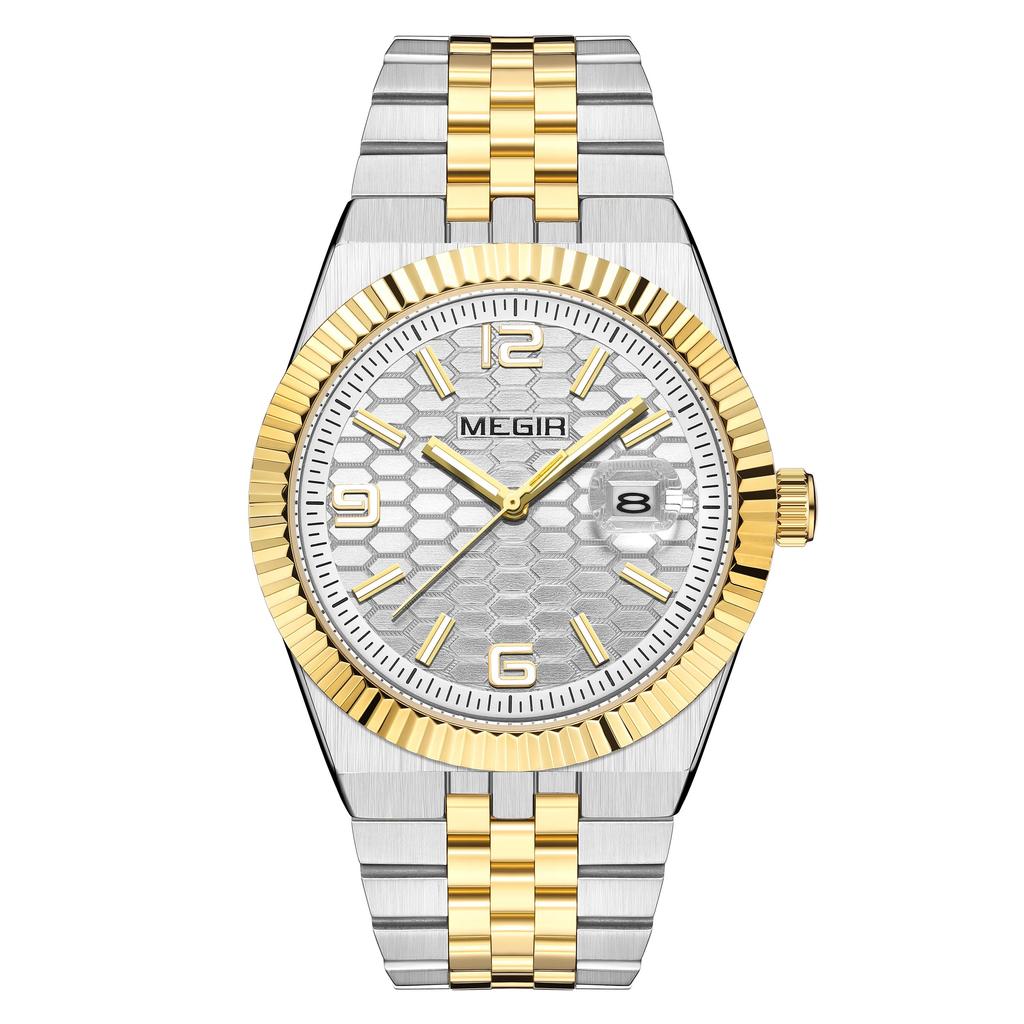 Megir Large Dial Business Leisure Watch Stainless Steel Waterproof Luminous Man Wristwatch Clock Auto Date Gift for Men Reloj Hombre 1101