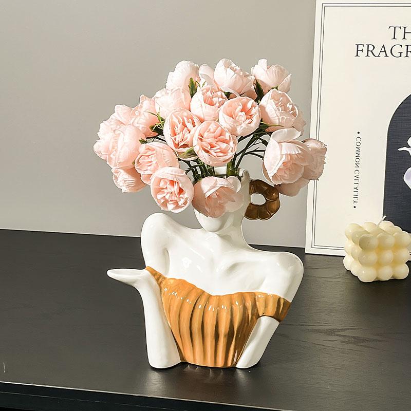 אגרטל קרמיקה בצורת אדם יצירתי פסל אישה אביזרים לסידור פרחים אגרטל פרחים אביזרי קישוט לבית