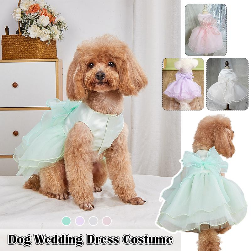 XS-XL Abito da Matrimonio per Cane Kawaii Fiocco Abbigliamento per Animali da Compagnia Festa di Ballo Vestiti da Principessa per Cani Piccoli Cucciolo Gatto Costume Forniture per Animali