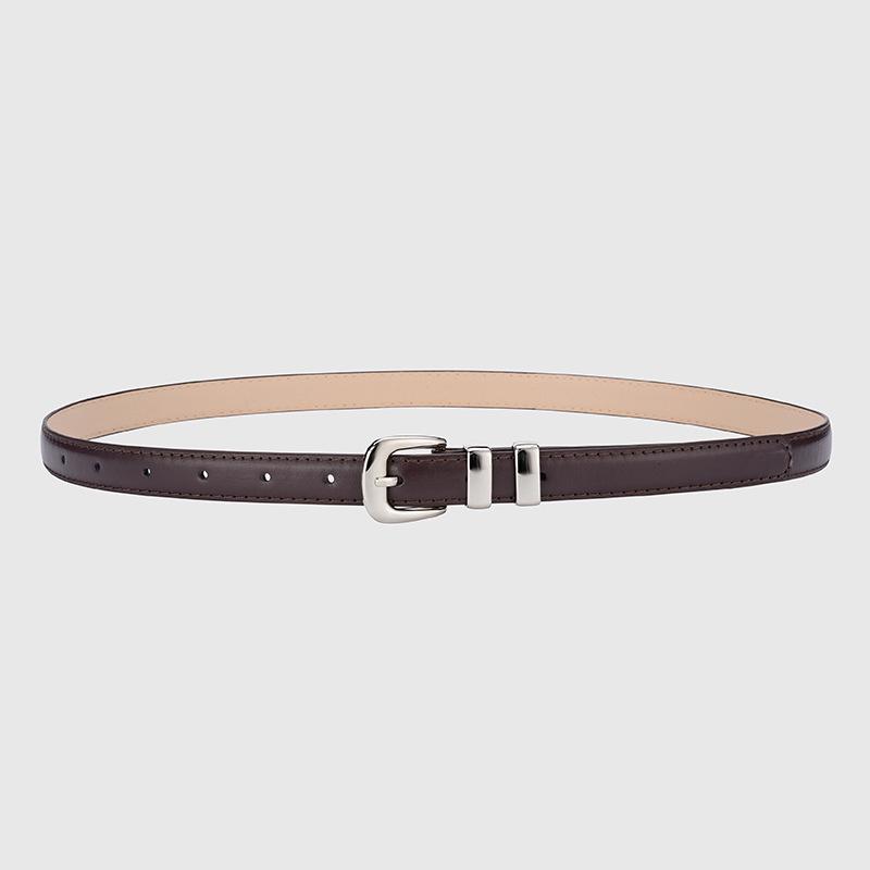 Women's Silver Buckle Thin Leather Waist Belt: Versatile, Stylish, & Casual