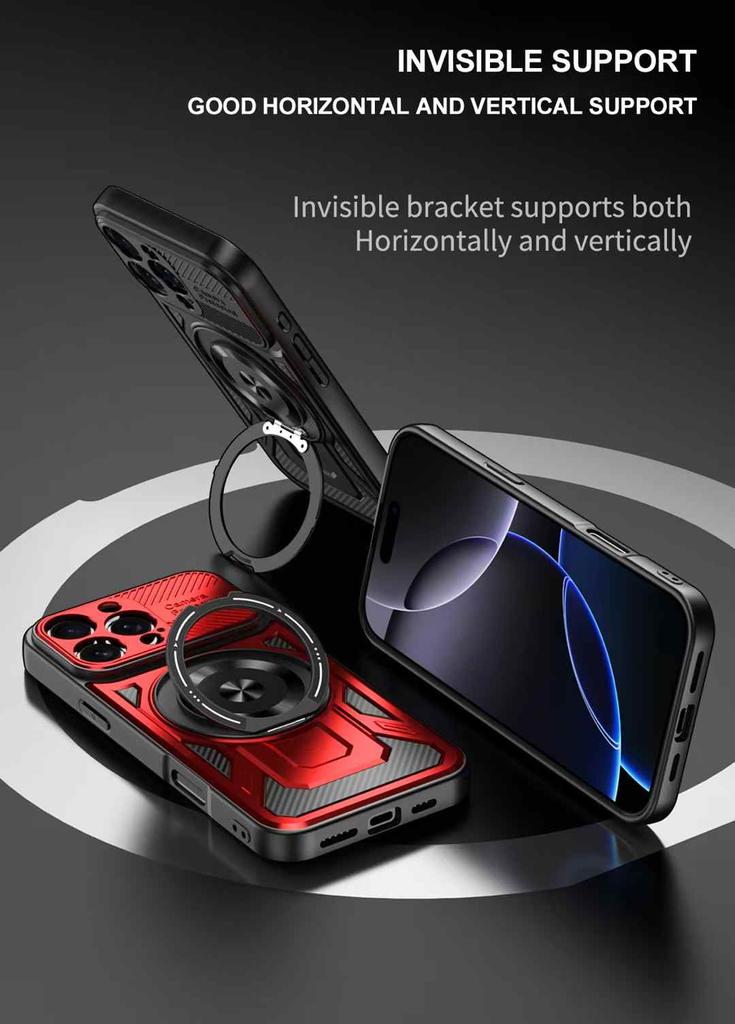 Luxury Ring Holder Kickstand Phone Case for iPhone 18 Pro Max/16 Pro/17 Plus/16e Magnetic Wireless Charging Phone Case
