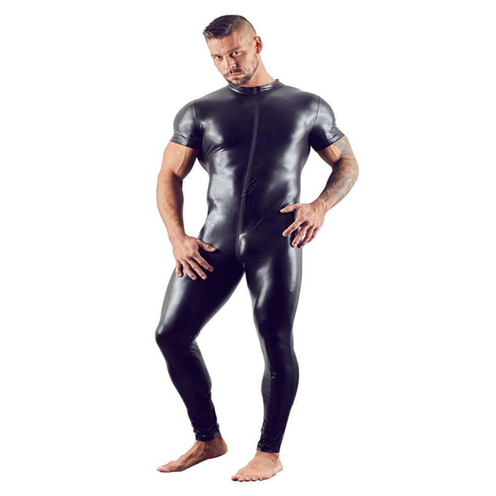 Men's Sexy Open Crotch Leather Catsuit for Dancing and Nightclub Performance