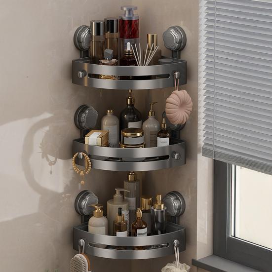 1/3Pcs Bathroom Corner Storage Rack Shampoo Holder Strong Load-bearing Large Capacity Lotion Storage Holder with Suction Cup