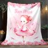 1PC Custom Name Pink Roses Ballerina Theme Outdooor Flannel Blankets Patterns Throw Blanket All-Season Soft Gift for Couch, Bed, Camping Gifts