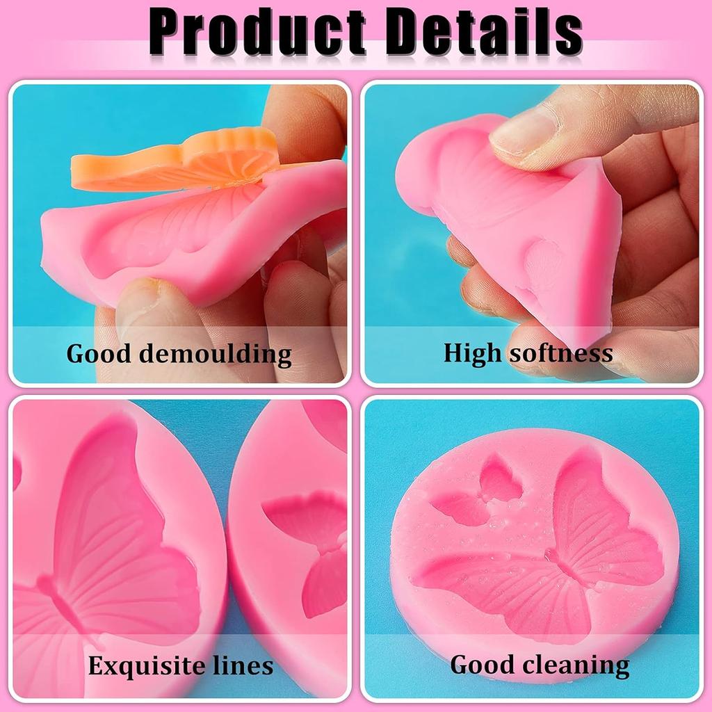 Patelai 5 Pcs Mini Butterfly Silicone Molds Cute Butterfly Fondant Cupcake Topper Chocolate Candy Resin Epoxy Molds for Sugarcraft Cake Decorating,