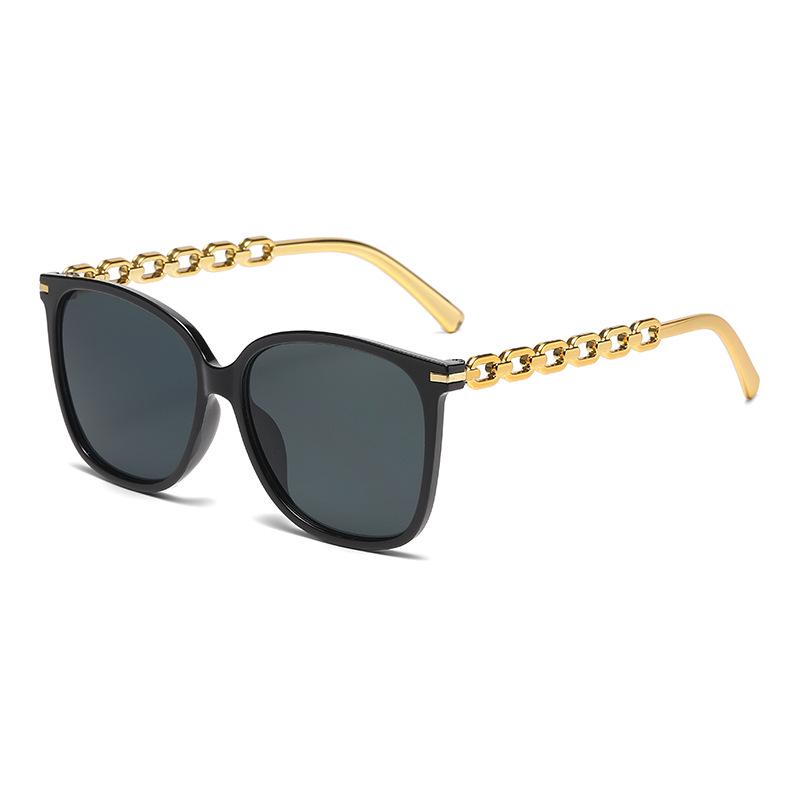 Retro Square Chain Sunglasses for Women - European & American Style, Large Frame, Trendy Street Fashion, High-End Feel, UV Protection