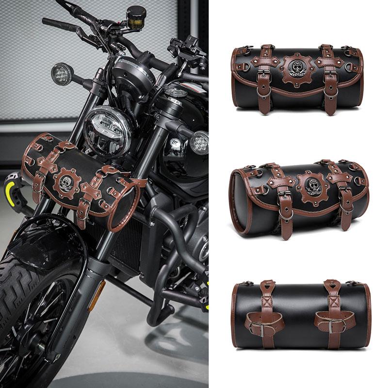 Punk Style Retro Motorcycle Pendant Bag Motorcycle Front Fork Handlebar Bag Storage Pouch Capacity Tank Bag PU Leather Tool Bag коричневый