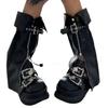 Reißverschluss Beinstulpen Harajuku Beinstulpen mit Metallschnallen für Mädchen Damen PU-Leder Lange Beinsocken Mittellange Socken
