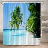 Hawaii Blue Ocean Shower Curtain Sea Waves Beach Coconut Tree Tropical Nature Scenery Bath Curtains Fabric Home Bathroom Decor