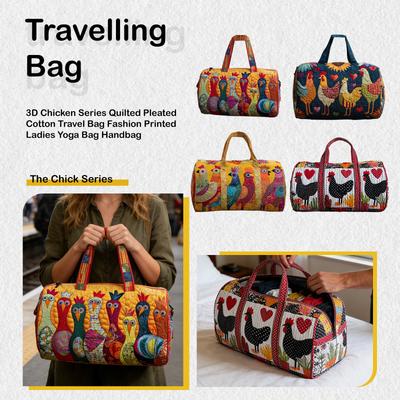 Serie de Pollo 3D Bolso de Viaje de Algodón Acolchado Plegado Bolso de Mano de Moda Estampado para Mujer Bolso de Yoga