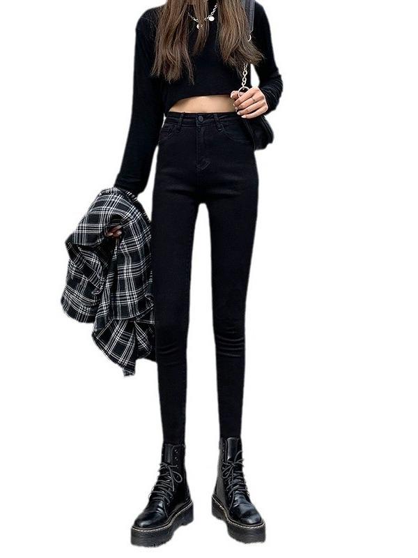 2024 Herbst/Winter Damen High Waist Schlanke Graue Samtjeans - Schlankmachende Bleistifthose für zierliche Figuren