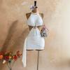 Summer Sexy High Neck Halter Mini Dress Starfish Decor Cut Out Waist Ruched Draped Tie Bodycon Vacation Beach Party Short Dress for Date Night Wear