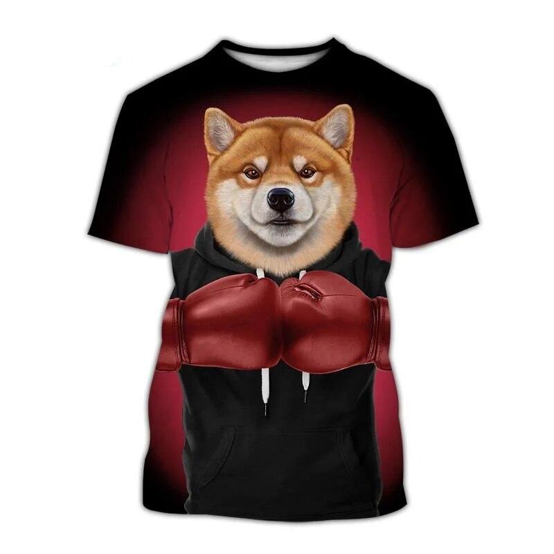 Boxerský pes Tričko s 3D potiskem Ležérní Móda Pánské Krátký rukáv Legrační mops Tričko Shiba Inu s kulatým výstřihem Roztomilá dětská trička