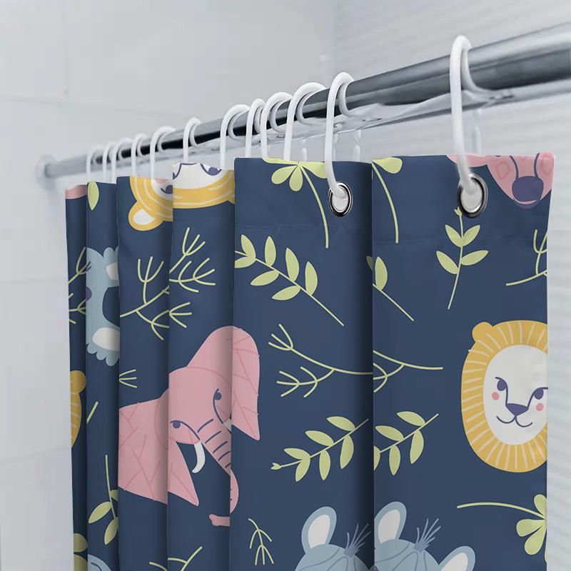 Animal Pattern Shower Curtain Blue Dark Navy Fabric Print Decorative Bathroom Accessories