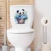 Playful Panda with Flower Basket Toilet and Wall Sticker Set Waterproof Self-Adhesive Removable Decal for Bathroom WC Home Decor