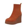 10Cm leather wedge heel short boots 2025 autumn and winter new small thick bottom side zipper super high heel pointed thin boots