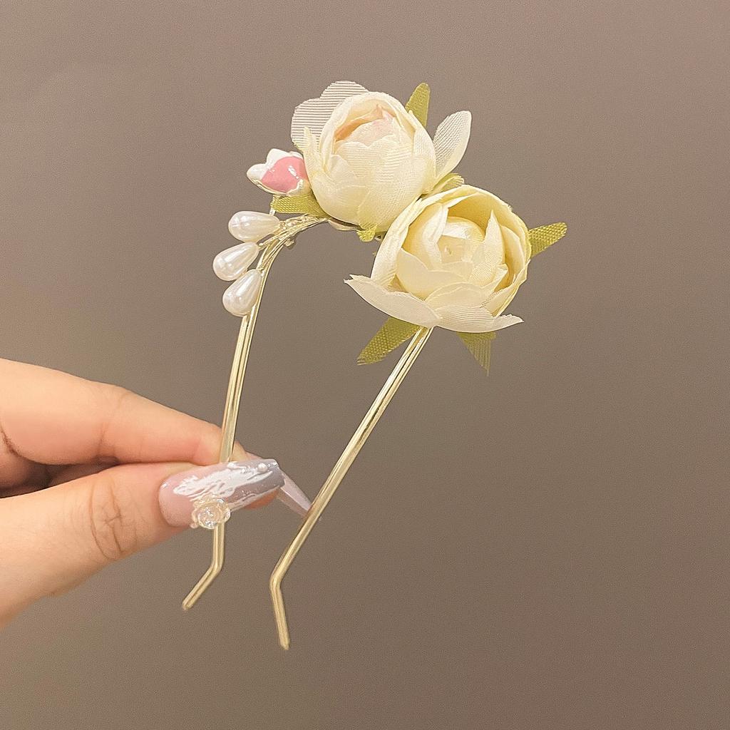 Elegant Flower Hairpin For Women Sweety Peony U Shaped Hair Stick Girls Fashionable Hair Accessories Gauze Floral Hair Pin NEW