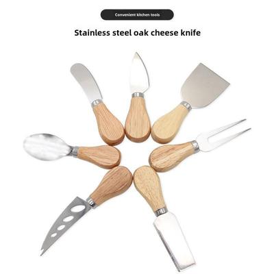 Käse- und Butterspatel-Set mit Eichengriff und Edelstahlmesser, -gabel und -kuchenschaufel, Pizzawerkzeug