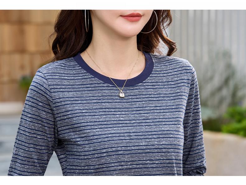 Women's Plus Size Striped Color Block Crew Neck Long Sleeve T-Shirt – Slimming, Versatile Autumn Base Layer Top