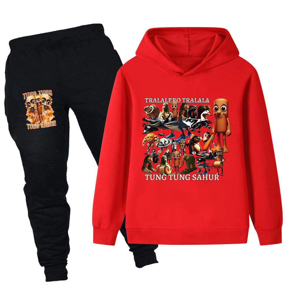 Frühling Herbst Italienisches Gehirnfäule Tiere Tung Tung Tung Sahur Lustiger Druck Kinderanzug Jungen Mädchen Lässige Mode Oberteil + Hose Set