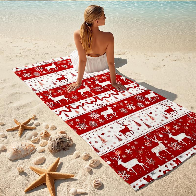 1Pc Christmas Deer Beach Towel Quick Dry Multiuse For Beach Pool Gym Yoga Home Travel Christmas Halloween Xmas Gift S134