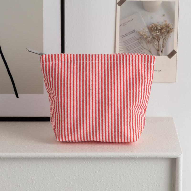 Compact Travel Makeup Bags for Women Vertical Striped Portable Cosmetic Storage