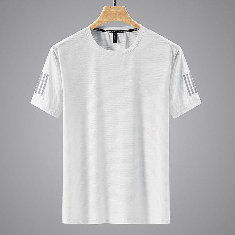 Sommer Eis Seide T-Shirt Herren Rundhals Schnelltrocknend Kleidung Kurzarm Dünn Atmungsaktiv Halbarm Große Größe Oberteil Herren Sport Locker Trend