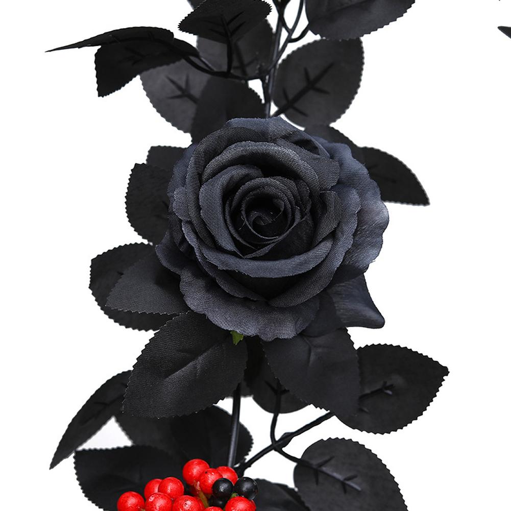 Halloween Garland, Artificial Rose Vine, Handmade Black Leaves, Reusable Odorless Halloween Hanging Rose Flower Garland For Wedding Party Table Center