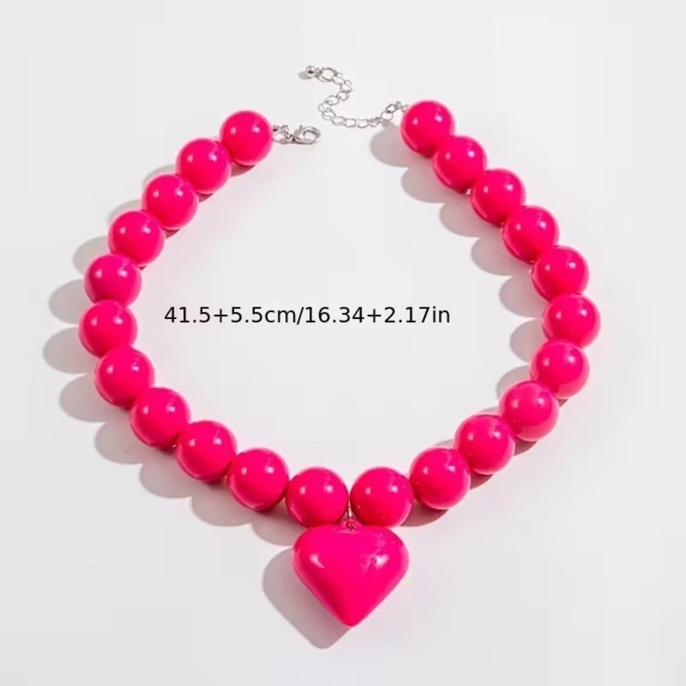 Acrylic Beaded Necklace Solid Cream Color Clavicle Chain Heart Pendant Choker Vacation Outfit