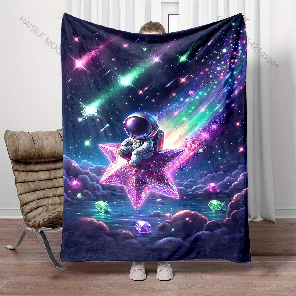 1PC Astronaut on a star Print Adult Children Warm Blankets Home Travel Car Soft Comfortable Suitable for all seasons 75X95CM