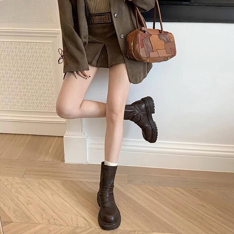 Fashion Vintage PLeated Women Ankle Boots Casaul Height Increase Slim Short Booties Shoes Botas De Inverno Feminina