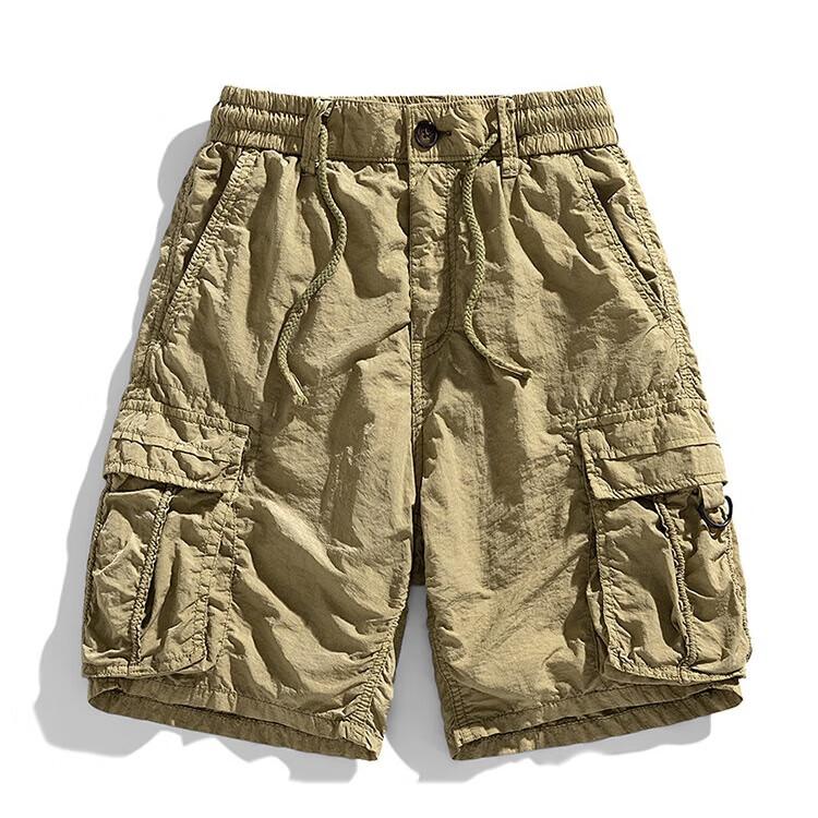 dme [Mountain Outdoor Style] Summer Lightweight Multi-Pocket Straight-Leg Cargo Shorts with Drawstring Elastic Waist, Men's Casual Pants