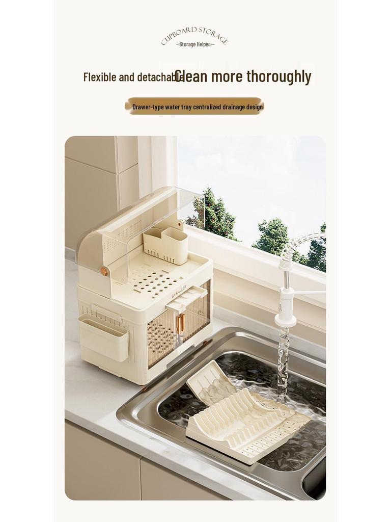 Kitchen Dish Rack with Lid: Bowl, Chopstick, and Cutlery Organizer