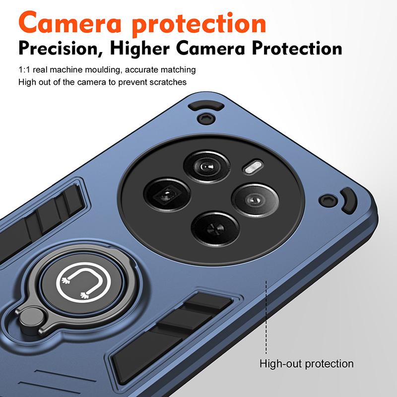 For Realme 12 Pro Black Armor Magnetic Ring Bracket Phone Cases For Realme 12 Pro Plus Hard PC Heavy Duty Anti Fall Cover Coque