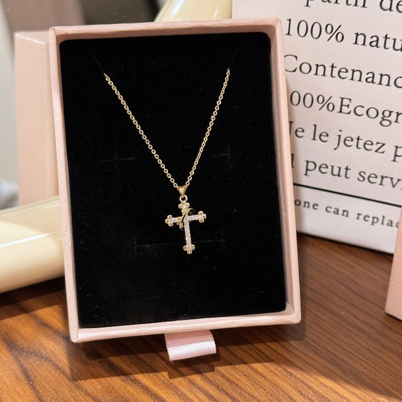 Cross Necklace Full of Zircon Pendant Jewelry Women's Personality Light Luxury High Sense Collarbone Chain Niche Necklace