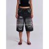 Pantaloni Larghi in Denim Stampati Vintage Vita Alta Vestibilità Larga Streetwear Unisex Lunghi