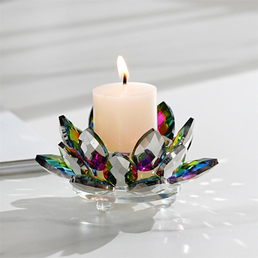 New Lotus Candle Holder Crystal Clear Figurines Tealight Candlestick Home Ornament Glass Everlasting Lamp Base Party Decor
