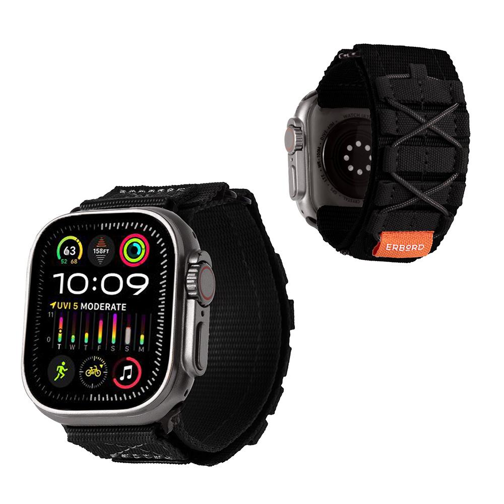 ERBORD Runner Nylon Strap for Apple Watch 1/2/3/4/5/6/7/8/9/10/11/SE Ultra 1/2/3 42/44/45/46/49mm, Black