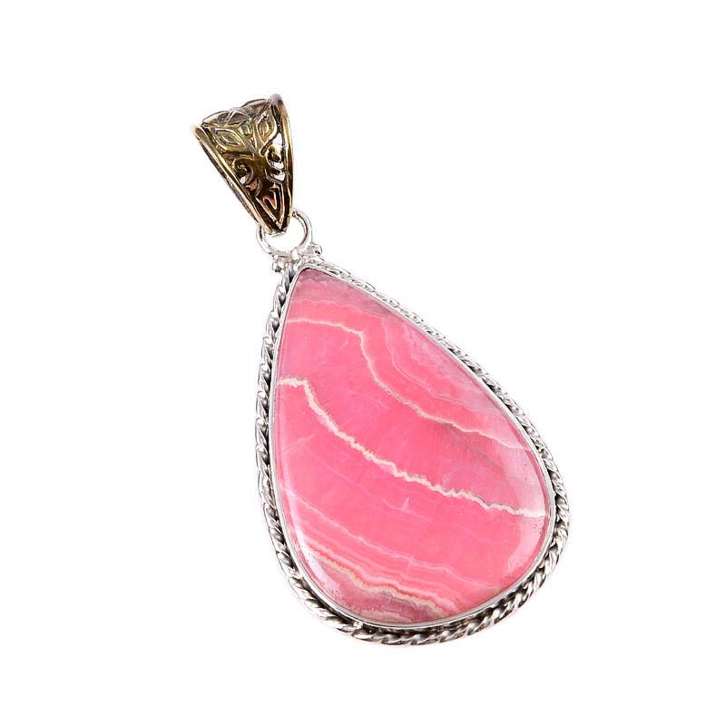 Natural Rhodochrosite Gemstone 925 Solid Sterling Silver Gift Pendant 2.5" Q2w06