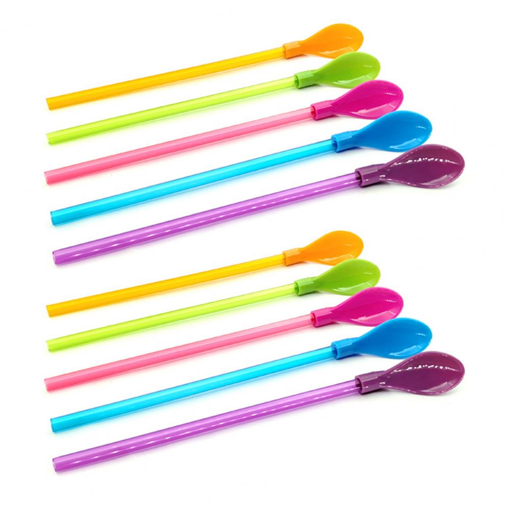 

10Pcs 2 In 1 Straw Spoons 24cm Cocktail Straws For Milkshakes Smoothies Spoon Removable Pureed Fruit Straw Spoon For Ice Cream L