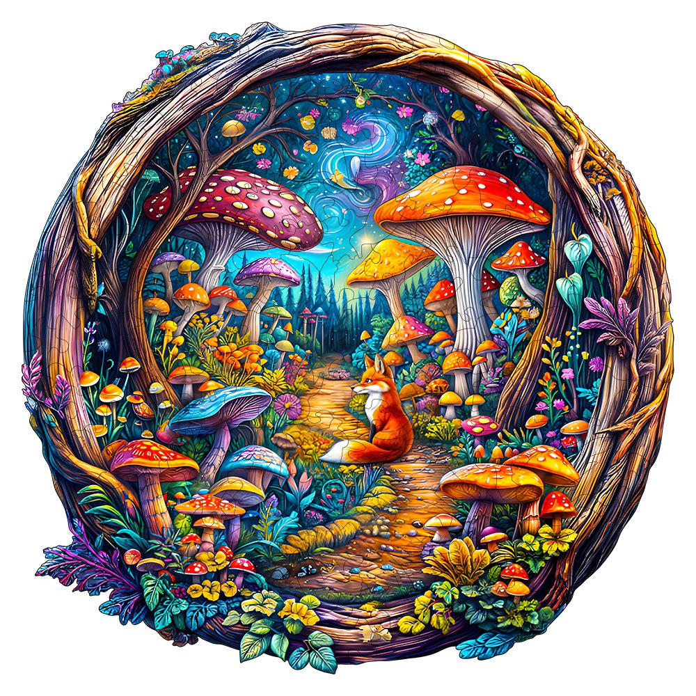 Mushrooms In The Hole Deep Forest Wooden Puzzle Irregular Small Animal Pieces Flat Wooden Puzzle