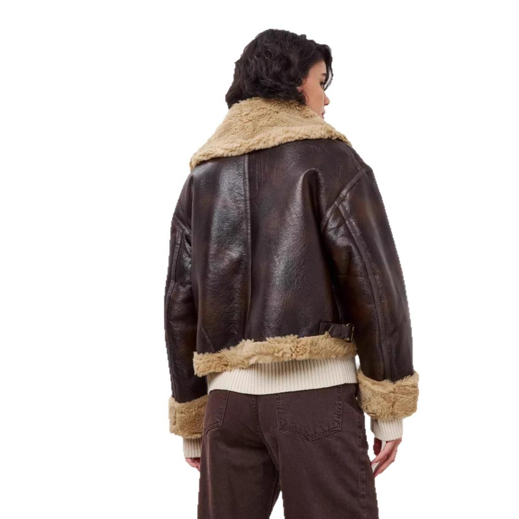 2025 Autumn Trendy PU Leather and Fur Loose Street Jacket