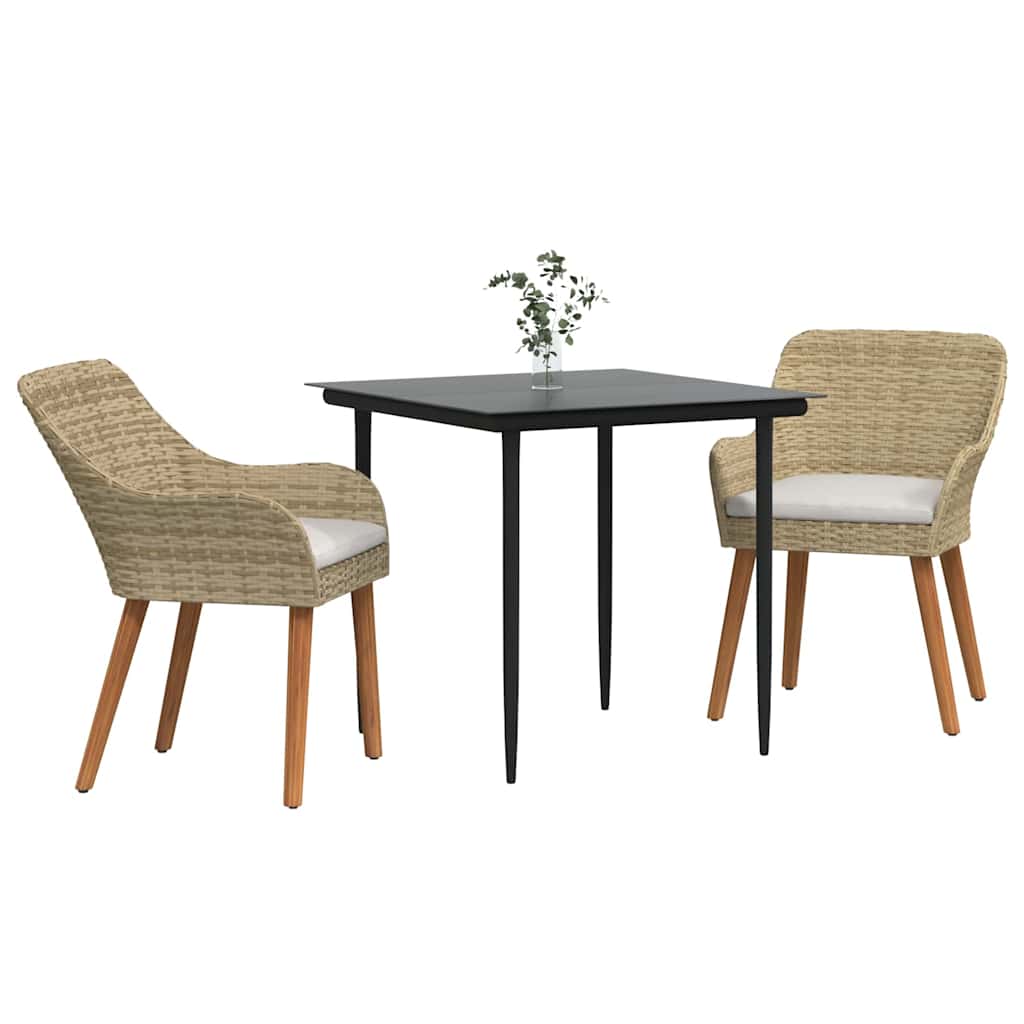vidaXL Garden Dining Set with Cushions 3 pcs Beige Poly Rattan
