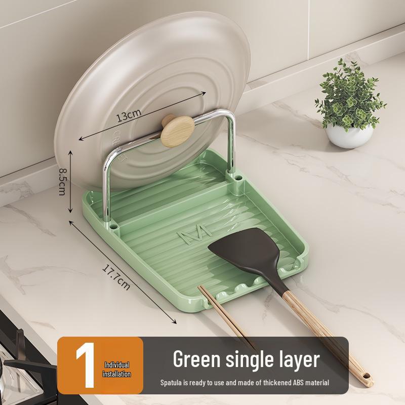 Raft de bucătărie multifuncțional: Suport Spatulă și Capac Oală cu Drenaj