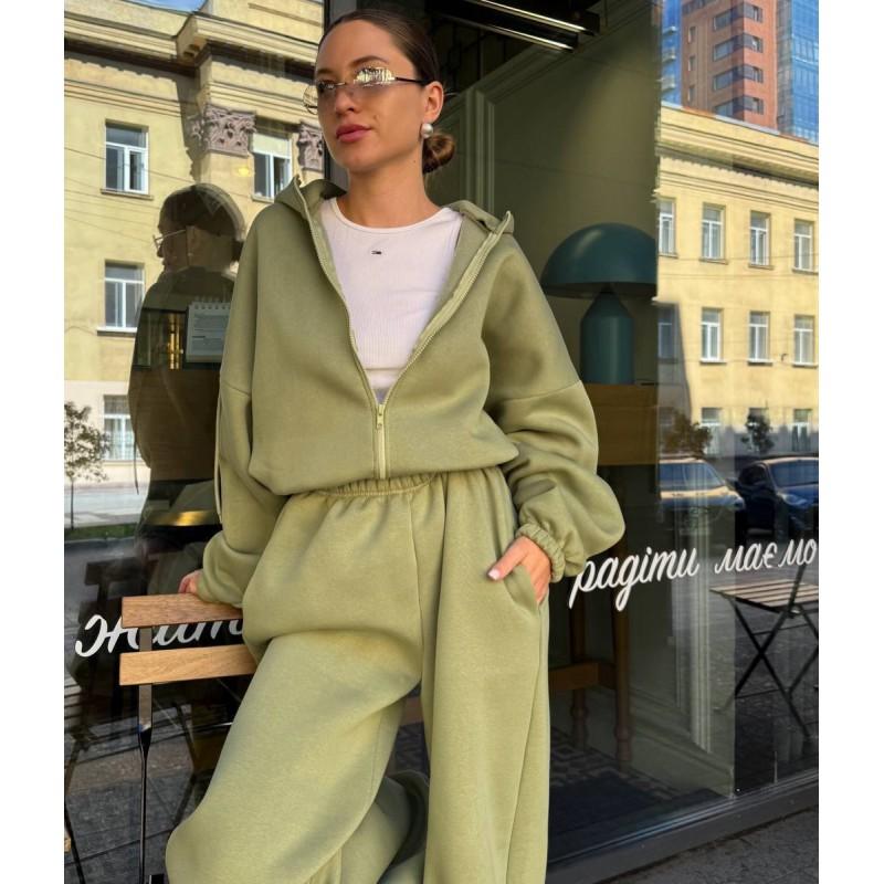 Womens 2-Piece Casual Set Half-Zip Stand Collar Short Top Loose Lantern Sleeve Wide Leg Pants