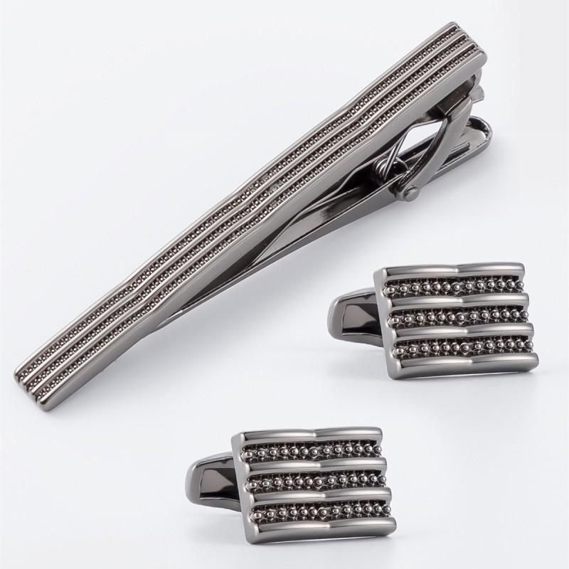 

New Rectangular Smooth Stripe Pattern Cufflinks Suit Men s Collar Clip Combination STXC-0013