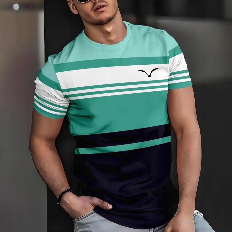 T-shirt 3D Digital Printed Striped Men's Casual Comfortable Loose Short Sleeved Shirt