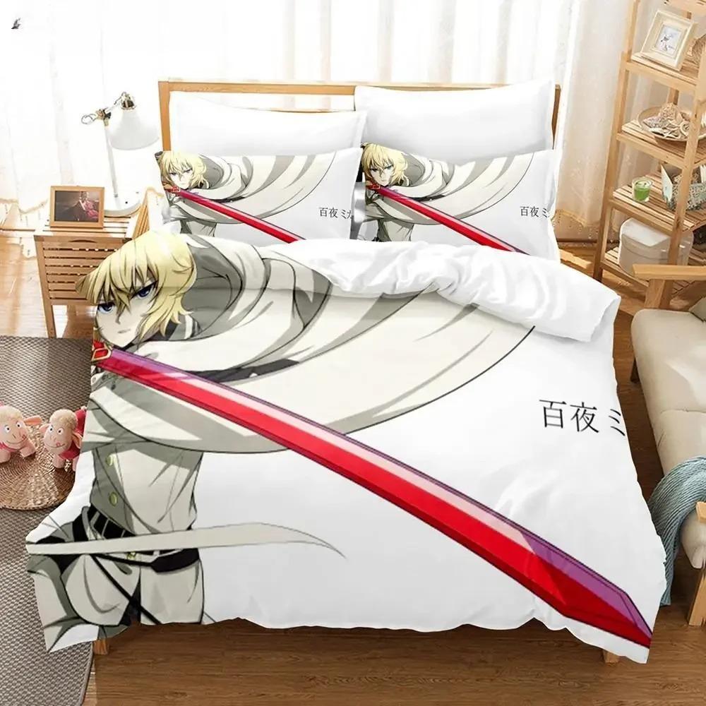 Anime Seraph of the End 3D Pattern Printed Design Bed Cover Kit Cartoon Duvet Covers Pillowcases Full Size Size Bedclothes Decoration Home Use